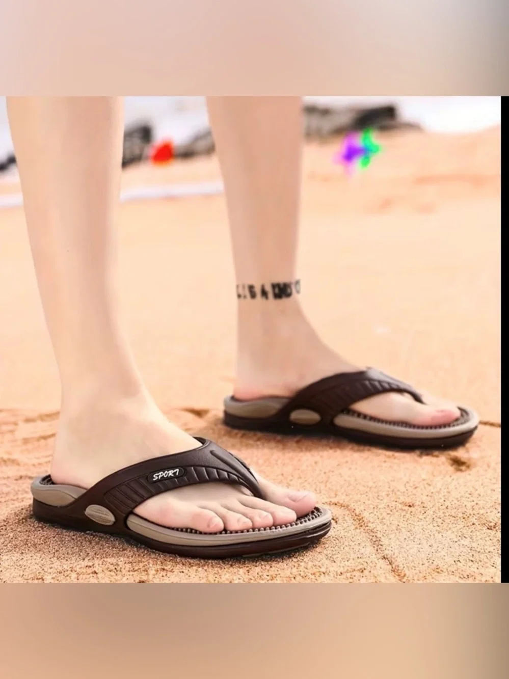 Sport Men's Massage Flip-Flops in Brown and Taupe
